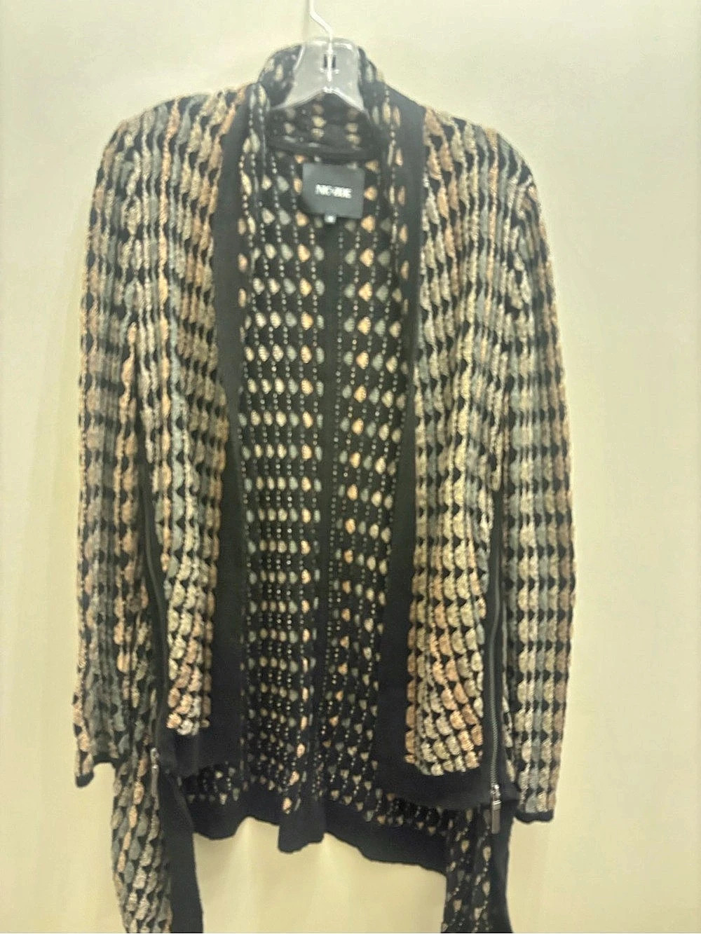 Nic + Zoe Geometric Zip Cardigan in Black & Gold Size Medium